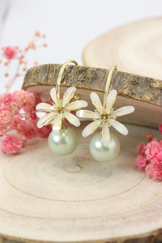 Aretes pétalos perla