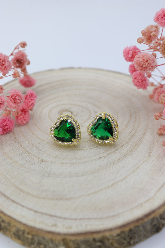 Aretes corazón verde