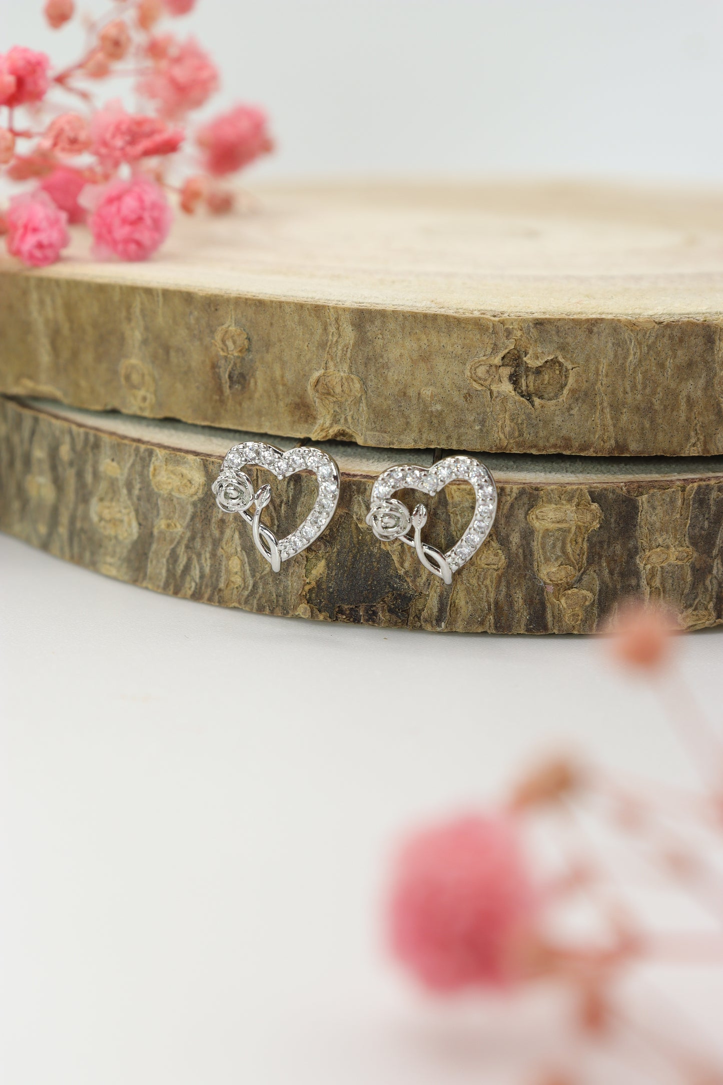 Aretes Rosa corazon