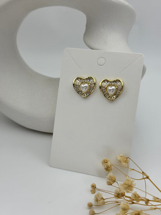 Aretes corazón perla